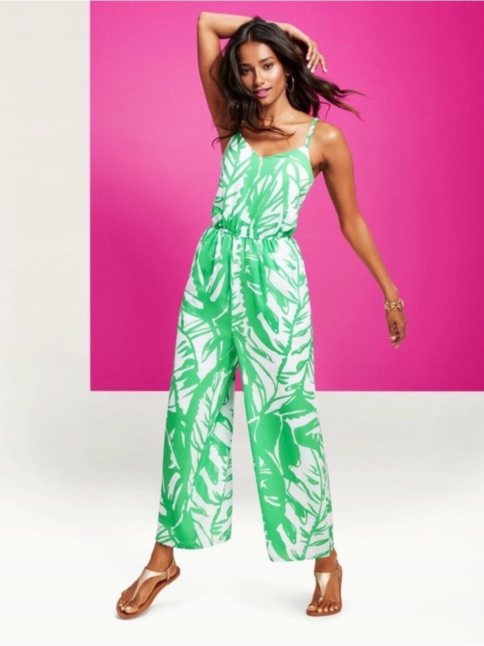 Lilly Pulitzer for Target Green and White Leaf-Print Wide-Leg Jumpsuit